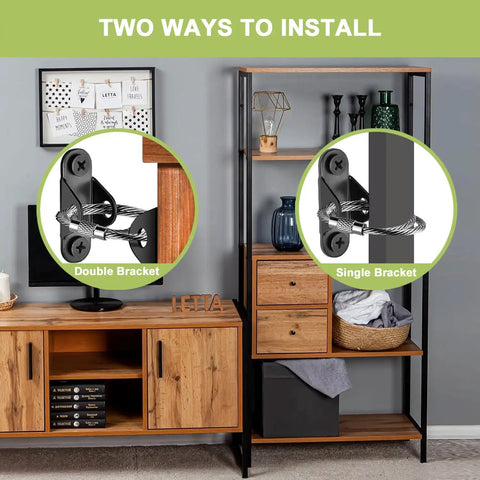 Two ways to install Six Pack Anti Tip Wall Anchors For Furniture Heavy Duty Metal Dresser Cabinet Bookshelf Brackets Baby Proofing Straps