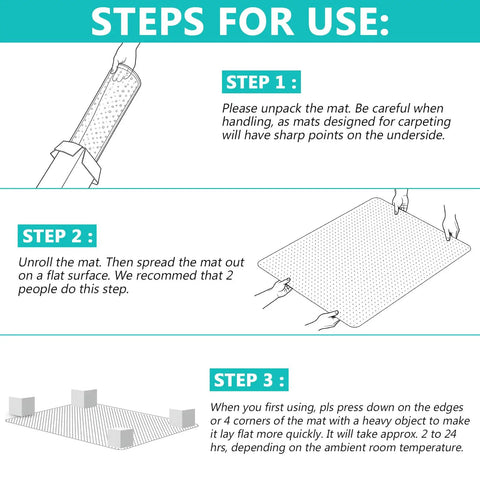 Installation instructions for Heavy Duty Desk Chair Mat For Low Pile Carpet With Lip 48 X 60 Clear Plastic Floor Protector