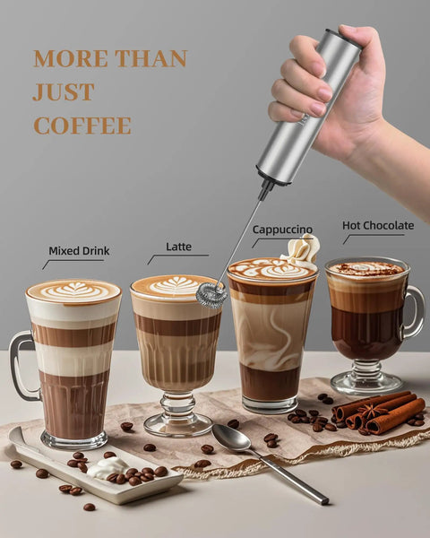 Rechargeable Milk Frother With USB, Portable Handheld Whisk for Latte, Cappuccino, Hot Chocolate and More, Silver