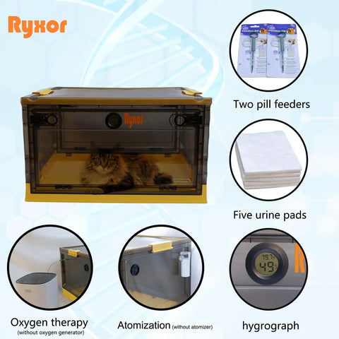 All-In-One Pet Oxygen Chamber And ICU Nest For Cats, Dogs, And Small Exotic Pets in Gray Intermediate Size with accessories