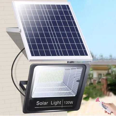Tough As Nails Solar Powered Outdoor Security Lights With Remote Control Waterproof Led Wall Lamp mounted on wall.