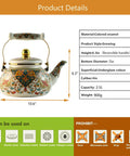 Floral Enamel Tea Kettle With Ceramic Handle Two And A Half Liter Capacity Vintage Gold Beige Boho Porcelain Teapot For Stovetop Tea Or Coffee Colorful Kitchen Decor