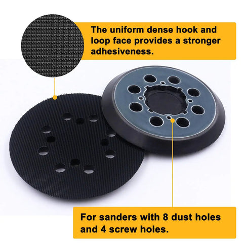 2 Pack 5 Inch 8 Hole Hook And Loop Replacement Sanding Pad For Sander Pro Grade And Durable Build Compatible, close-up view
