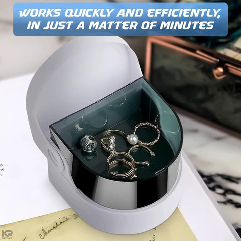 Cordless Jewelry And Denture Cleaner, Portable Battery Powered Vibrating Cleaner For Rings, Necklaces, Coins And Dentures, Great For Home Or Professional Use, Cleans In Minutes With Up To 5800 Vibrations Per Minute, open tray with rings