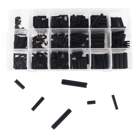 Beefy 530 Piece Roll Pin Set With Slotted Spring Pins In M1.5, M2, M2.5, M3, M4, M5, And M6 Steel Dowel Pins in storage case