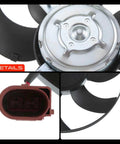 Top Shelf Right Side Engine Radiator Cooling Fan Assembly For Audi A3 And Volkswagen Beetle Eos Golf showing polymer blades and electrical connector.