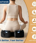 Kick Sciatica To The Curb With This Ergonomic Memory Foam Seat Cushion For Office Chair And Car Seat featuring a woman sitting on it for comfort.