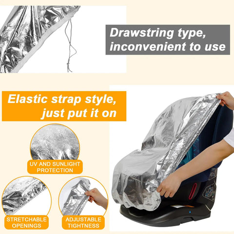 Person fitting Two Pack Car Seat Sun Shade Covers For Baby And Toddler Reflective UV Sun Shield Keeps Car Cool By Blocking Sunlight.