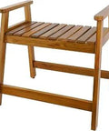 Teak Shower Chair With Arms 22 Inch Shower Bench For Bathrooms, Comfy Spa Grade Wooden Shower Stool For Inside Shower, Non Slip Feet, Slatted Design For Fast Water Drain And Quick Dry Comfort