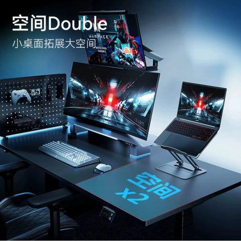 Top Notch Adjustable Monitor Desk Mount Arm Stand For Single Display With Smooth Pivot Action Easy Height Adjustment And Hidden Cable Clips To Craft A Rock Solid Desk Layout That Lets You Focus On The Work Without Any Headache At All, showcasing dual monitors on a sleek desk.