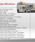Specifications for the Jaryannix 900W Mini Bench Lathe 8x16 Inch Metal woodworking lathe with dimensions and details.