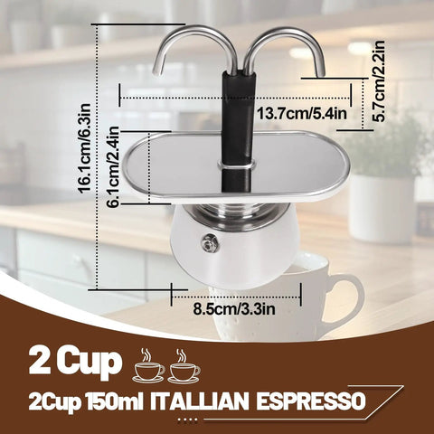 Premium Stainless Steel Moka Pot With Heavy Duty Dual Pipe Flow Tech For Pullin Quick Stovetop Espresso On Gas Or Induction Cooktops, 150ml.