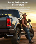 Man leaning on pickup truck with 5 to 6 Inch Exhaust Elbow Tip With Clamp Chrome Diesel Tip for Pickup Trucks and Cars 5 Inch Inlet 6 Inch Outlet Durable Chrome Plated Steel for Easy Install and Performance Upgrade