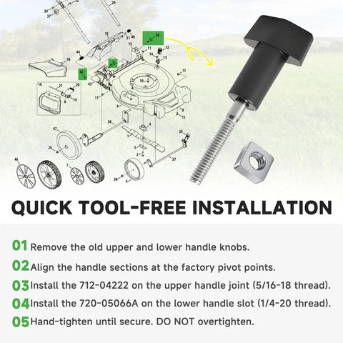 All In One Handle Knob Kit With Lower Wing Knob 1/4-20 And Upper Wing Nut 5/16-18 For MTD 21 Inch Walk Behind Mowers installation guide