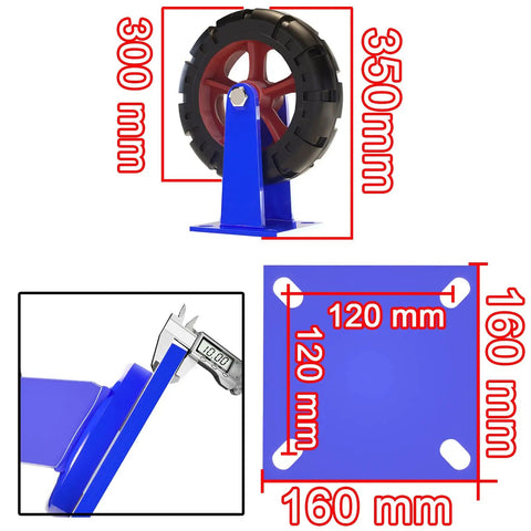 Set Of Four 12 Inch Fixed Heavy Duty Industrial Caster Wheels With Brakes Solid Rubber Puncture Proof Casters mounting dimensions