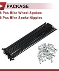 38 Piece 13G Bicycle Spokes Set For 182mm Wheels Carbon Steel Black Spokes With Nipple Thread 13G Durable Kit