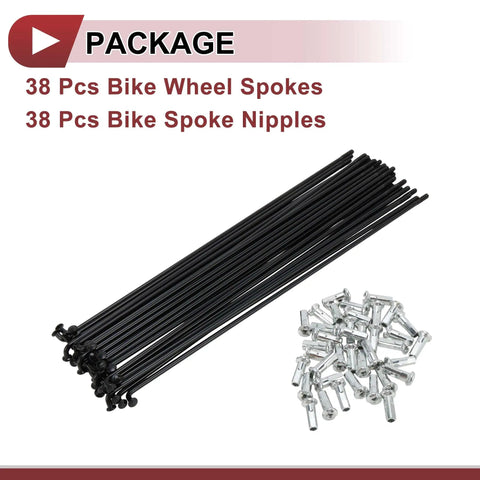 38 Piece 13G Bicycle Spokes Set For 182mm Wheels Carbon Steel Black Spokes With Nipple Thread 13G Durable Kit