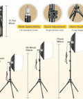 Softbox Lighting Kit 16x16 For Studio And Home Photo Video, 85W 3000K-7500K LED Bulbs sizes and tripod details shown
