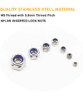 35 Pack M5 Self Locking Nylon Insert Nuts 0.8mm Pitch 5mm Height Stainless Steel Lock Nuts For Wheels 3D Printer Bike Set