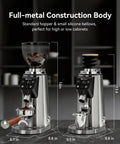 Professional 64mm Flat Burr Coffee Grinder With 100 Grind Settings All Metal Stainless Steel Body Adjustable Electronic Timer Anti Static LED Display For Rich Balanced Coffee Flavor.