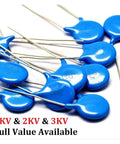 20 Pack High Voltage Ceramic Capacitors Set 1kV Rating 104 100nF, 103 10nF, 472 4.7nF For Electronics DIY Projects Durable Leads Easy Install Great For PCBs Radios And Auto Electronics Enthusiasts blue leaded disc capacitors