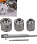 Concrete Hole Saw Kit For Drilling Through Concrete Brick Cement Stone Walls With 55mm 65mm And 75mm Diameters And 50mm Depth Tungsten Steel Triple Tooth Design Rustproof Durable Wall Cutter Set For Hollow Bricks And Cement, with arbor and drill bit