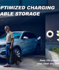 Level 2 Ev Charger 40 Amp 9.6Kw Wall Mount Home Charging Station with organized cable storage beside an electric vehicle.