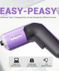 4V Cordless Screwdriver Set With 2000mAh Battery, USB C Charging, purple handle, universal charging options illustrated