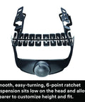 Close-up of ratchet suspension system of SecureFit Climbing Style Safety Helmet With Six Point Suspension Built For The Job Site Ventilated