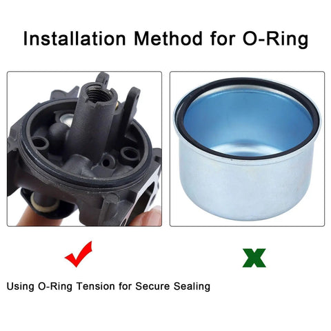 Float Bowl Gasket Seal Ring For Briggs And Stratton Carburetors, Compatible With 796611 493640 398191 20-141-1 20-141 Lawn Mower Parts, O Ring And Seal Set, Durable Replacement, black carburetor bowl and metal float bowl with O-ring seal fit