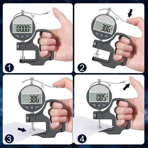 Digital Thickness Gauge 0 To 12.7mm And 0.5In With 0.01mm 0.0005In Resolution, Easy Read LCD, Ultra Precise Thickness Meter For Paper Film Leather And Wire, Great For Printing Press Settings Black, handheld black digital gauge measuring sheet thickness