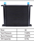 30 Row AN10 To AN10 Stacked Plate Oil Cooler With 6AN And 8AN Adapters Universal Engine And Transmission Cooler, black aluminum