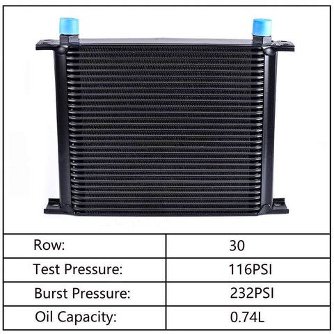 30 Row AN10 To AN10 Stacked Plate Oil Cooler With 6AN And 8AN Adapters Universal Engine And Transmission Cooler, black aluminum