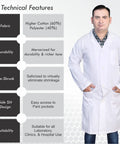 Man wearing Unisex Lab Coat Built For The Daily Grind 60 40 Cotton Polyester Blend Sanforized To Fight Shrink White And Crisp