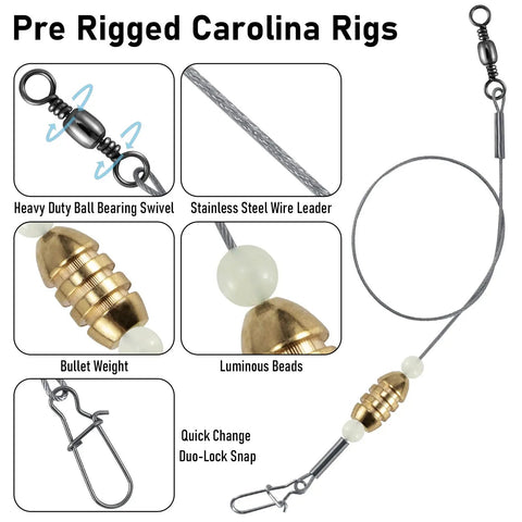 15 Pack Bangin Carolina Ready Rigs For Bass And Freshwater Fishing 10 Inch Wire Leader Pre Rigged With Bullet Sinker Swivels Brass Three Eighth Ounce Sinker And Quick Change Duo Lock Snap, pre rigged tackle parts