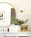 Modern Gold Wall Sconce With Fabric Shade Two Light Brushed Brass Vanity Bath Light for Bedroom Hallway Living Room Decor