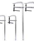 Kick Butt With These Heavy Drop Forged F Clamps, A 4Pcs Set Boasting 1400 Lbs Force, showcasing two sizes of silver alloy steel clamps.