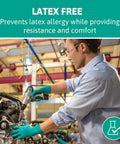 Disposable Nitrile Gloves Size Large For Chemical Splash Protection, ambidextrous, in use during machinery assembly. Latex-free.