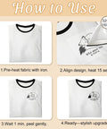 36 Sheet Iron On Transfer Decals Set for DIY Tees and Hoodies "Mom Life" design application steps on a T-shirt