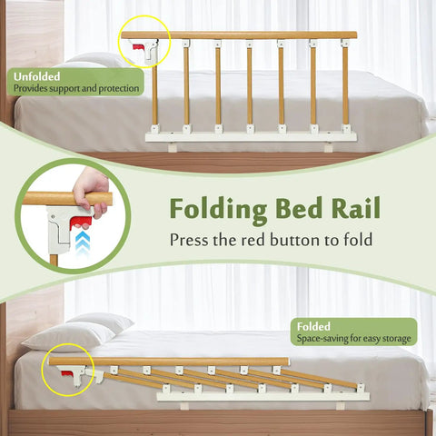 Bed Rail For Seniors And Elderly Safety - Under Mattress Bar, Foldable Bed Assist Handle shown folded and unfolded on bed.