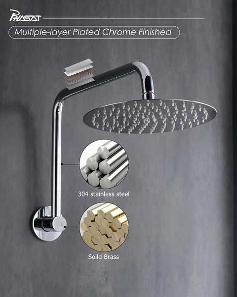 S Shaped Shower Arm Extension With Flange, High Rise 9 Inch Lift And 15 Inch Reach, All Metal 304 Stainless Steel, Chrome Finish, Durable Shower Head Arm