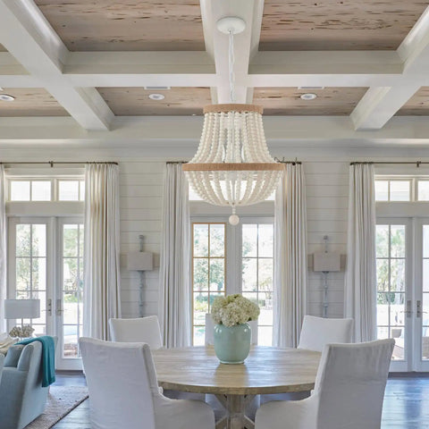 Room with 3 Light Boho Farmhouse Chandelier With Wood Bead Pendant Light Rustic Antique Hanging Fixture For Kitchen Island
