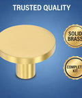 Top Shelf Handymen Approved Solid Brass Cabinet Knobs And Brushed Round Drawer Pulls In A 15 Pack With M4 Hardware close-up view.