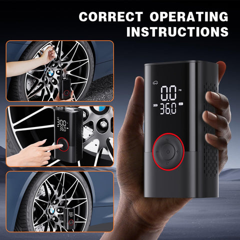 Steps to use Cordless Tire Inflator With Digital Pressure Gauge, Portable Mini Air Pump for Cars, Trucks, SUVs, and Bikes