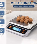 Beefy 88lb Heavy Duty Commercial Food Scale for Kitchen and Bakery, Stainless Steel Platform, Full View LCD Display, Nuts on Scale