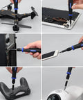 153 In 1 Magnetic Pro Grade Precision Screwdriver Set in use on electronics like phone, console, remote, and computer.