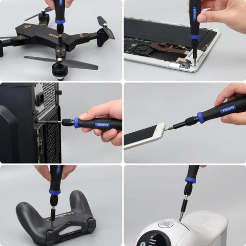 153 In 1 Magnetic Pro Grade Precision Screwdriver Set in use on electronics like phone, console, remote, and computer.