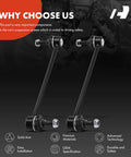 2 Front Sway Bar Links Stabilizer Kit Fits Dodge Avenger Caliber Sebring Mazda MPV Protege Protege5 Lancer Eclipse Cross Outlander PHEV Sport And More, shown with steel rods and rubber boots, emphasizing ease of installation.