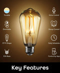Lux Edison Smart Light Bulb With Alexa And Google Home Compatibility showing key features like dimmable, tunable, voice control