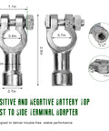 Heavy Duty Car Battery Terminal Connectors Swap Top Post To Side Post In Minutes With Positive And Negative Lead Cables, metallic adapters showing sizes.